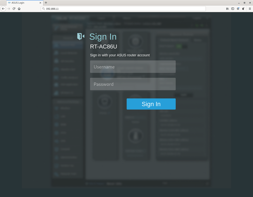 ASUS router login page