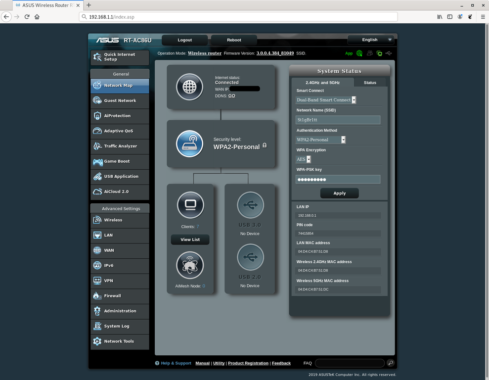 ASUS router web interface