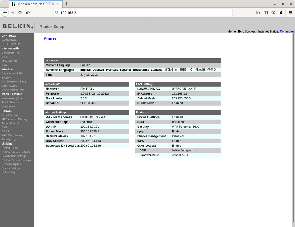 Belkin router web interface