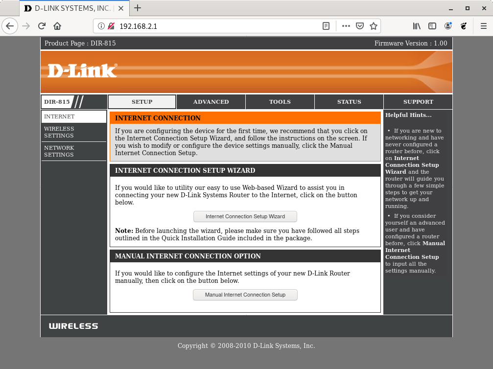 D-Link router web interface