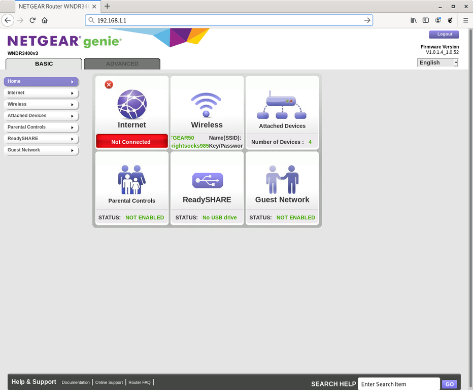 Netgear router web interface