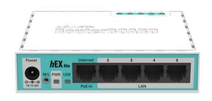 Thumbnail for the MikroTik RouterBOARD hEX PoE lite (RB750UPr2) router with No WiFi, 4 100mbps ETH-ports and
                                         0 USB-ports