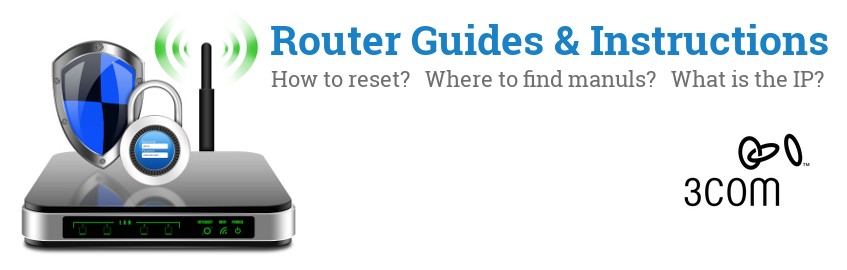 Image of a 3Com router with 'Router Reset Instructions'-text and the 3Com logo