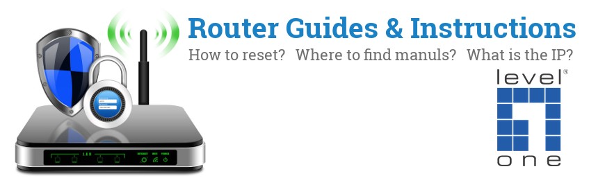 Image of a LevelOne router with 'Router Reset Instructions'-text and the LevelOne logo