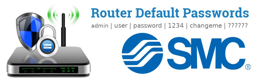 Image of a SMC router with 'Router Default Passwords' text and the SMC logo