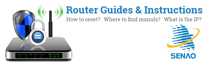 Image of a Senao router with 'Router Reset Instructions'-text and the Senao logo