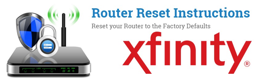 Image of a Xfinity router with 'Router Reset Instructions'-text and the Xfinity logo