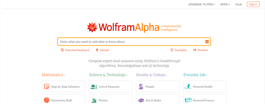 Wolfram Alpha's main page